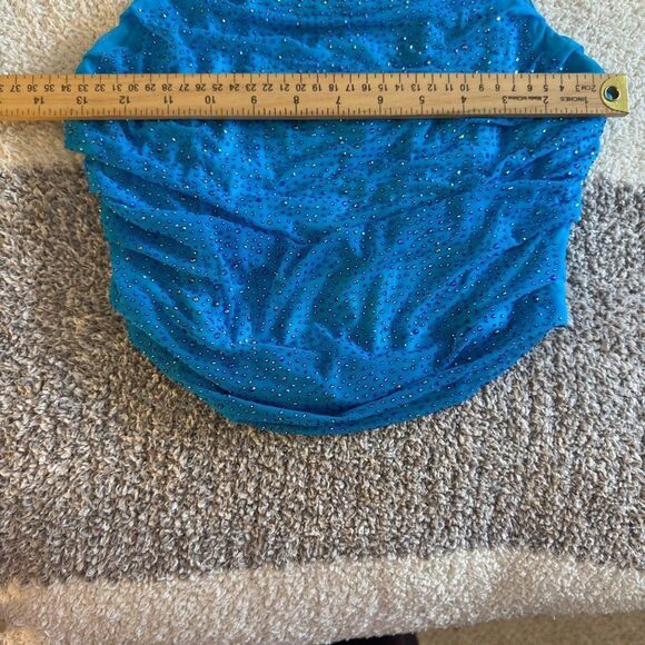 Fashion nova corset top Womens size XS sequin crop blue strapless samantha - Picture 7 of 9